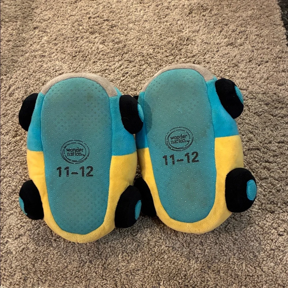 Plush Blue & Yellow Toy Truck Slippers size 11-12 Kids Soft Vehicle house shoes